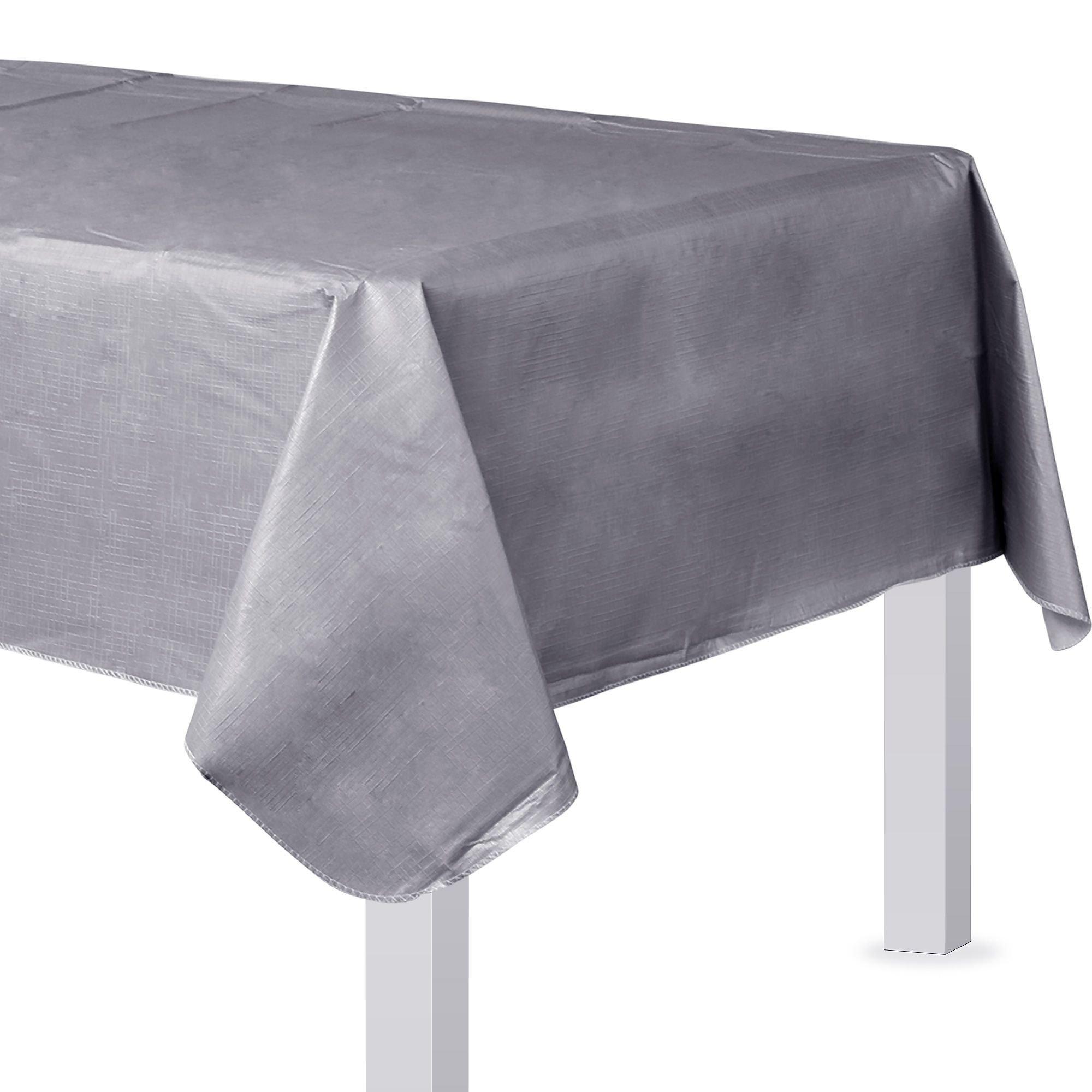 Silver FlannelBacked Vinyl Tablecloth, 54in x 108in Party City